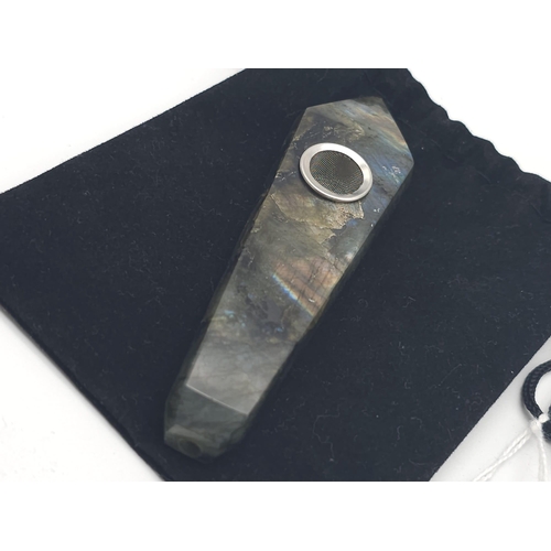 224 - A fancy shaped, labradorite (variety blue flash) smoking pipe. In clean/unused condition with no bre... 