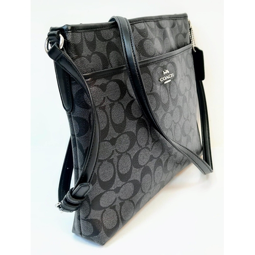 302 - A Black Coach File Crossbody Bag With Adjustable Black Leather Strap, Dimensions: 30x27cm. See Photo... 