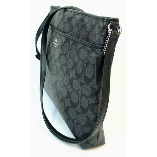 302 - A Black Coach File Crossbody Bag With Adjustable Black Leather Strap, Dimensions: 30x27cm. See Photo... 