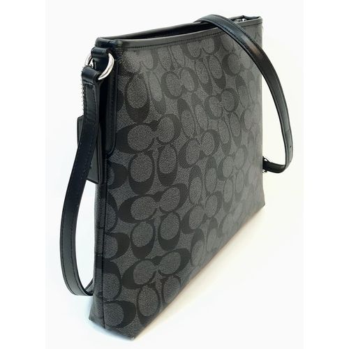 302 - A Black Coach File Crossbody Bag With Adjustable Black Leather Strap, Dimensions: 30x27cm. See Photo... 