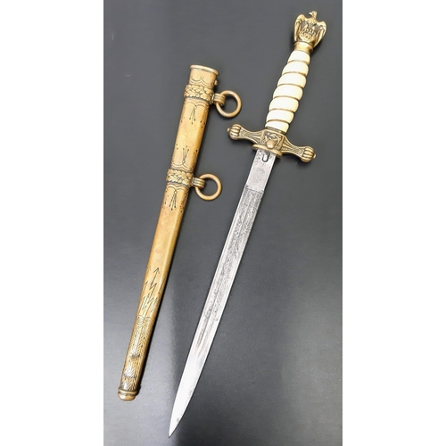 345 - A 1933-5 Kriegsmarine Officers Nazi Dagger with Brass Scabbard. Makers mark on blade of Carl Eickhor... 