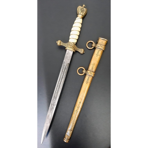 345 - A 1933-5 Kriegsmarine Officers Nazi Dagger with Brass Scabbard. Makers mark on blade of Carl Eickhor... 