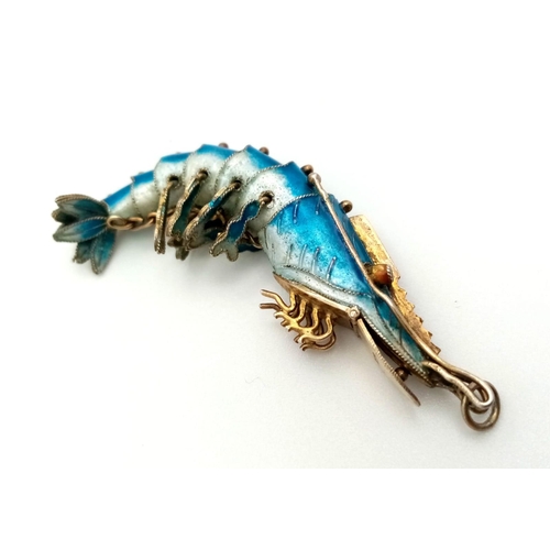 415 - A Fabulous Antique Gilded Silver and Enamel Articulated Crustacean Pendant. Incredible attention to ... 