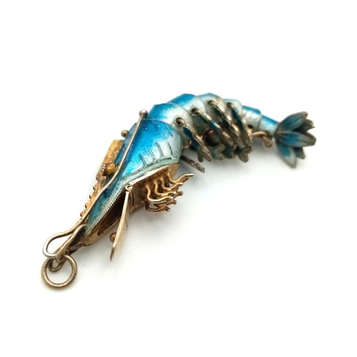 415 - A Fabulous Antique Gilded Silver and Enamel Articulated Crustacean Pendant. Incredible attention to ... 