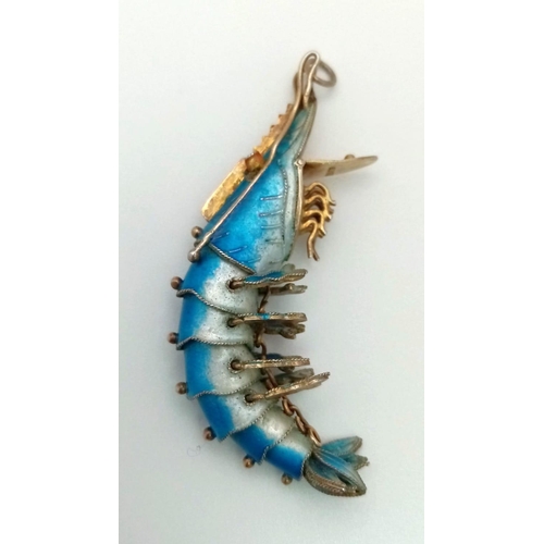 415 - A Fabulous Antique Gilded Silver and Enamel Articulated Crustacean Pendant. Incredible attention to ... 