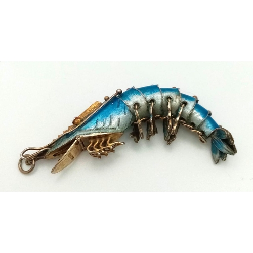 415 - A Fabulous Antique Gilded Silver and Enamel Articulated Crustacean Pendant. Incredible attention to ... 