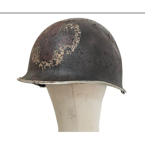 237 - Semi Relic WW2 US Rangers Medic’s M1 Helmet. Early War fixed Bale with front split seam.