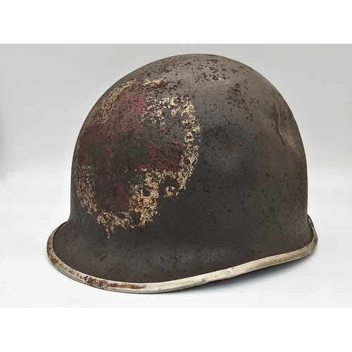 237 - Semi Relic WW2 US Rangers Medic’s M1 Helmet. Early War fixed Bale with front split seam.