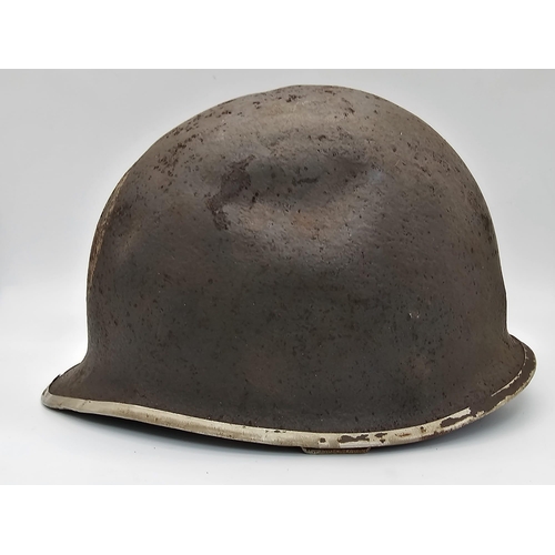 237 - Semi Relic WW2 US Rangers Medic’s M1 Helmet. Early War fixed Bale with front split seam.