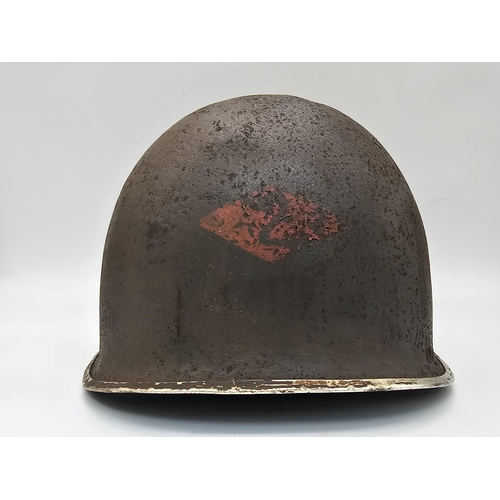 237 - Semi Relic WW2 US Rangers Medic’s M1 Helmet. Early War fixed Bale with front split seam.