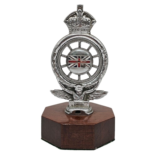 482 - Early Pre-War Royal Auto Mobil Club Car Badge mounted on a teak plinth.