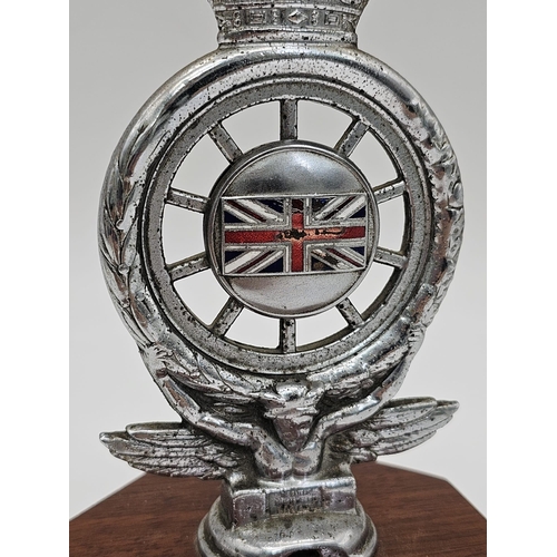 482 - Early Pre-War Royal Auto Mobil Club Car Badge mounted on a teak plinth.