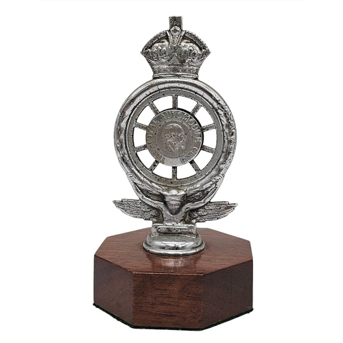 482 - Early Pre-War Royal Auto Mobil Club Car Badge mounted on a teak plinth.