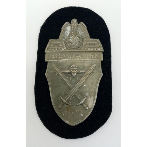 187 - WW2 German Demjansk Campaign Shield with black backing for Panzer Units.