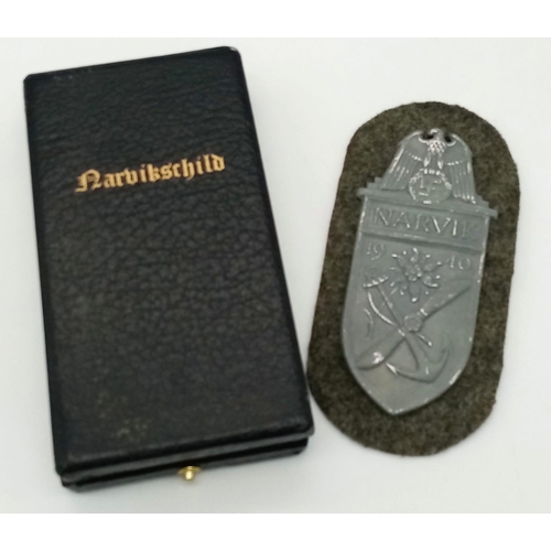 244 - WW2 German Heer Issue (Army) Narvik Campaign Shield in presentation case.