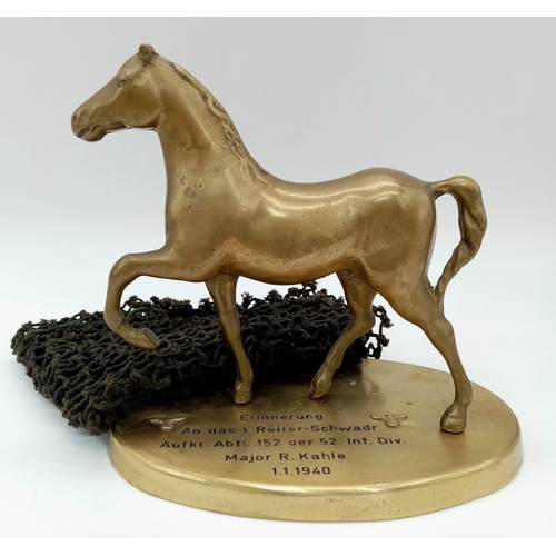 377 - WW2 German Engraved Horse Statue Dedicated to the “Memory of the 1st Rider Sqn of the 152nd Regiment... 