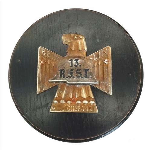 475 - Mounted 3rd Reich Car Plaque from the 4th Berlin Cross Country Car Rally.