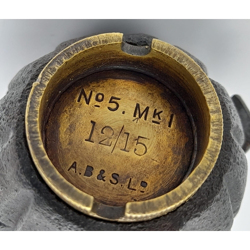 251 - INERT 1915 Dated MK 1 No 5 Mills Grenade. Maker A.B & S Ltd – A Bullows and Sons Ltd Walsall. A very... 