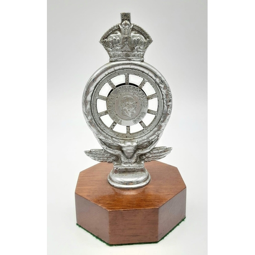 482 - Early Pre-War Royal Auto Mobil Club Car Badge mounted on a teak plinth.