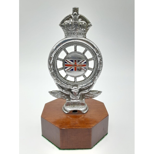 482 - Early Pre-War Royal Auto Mobil Club Car Badge mounted on a teak plinth.