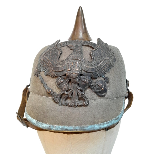 68 - WW1 Imperial German Army Prussian M15 Pickelhaube Uniform Helmet. A felt constructed example with ni... 