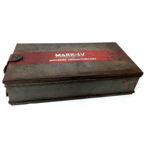 265 - Rare British Mk IV Tank Hotchkiss Machine Gun Ammunition Tin. Nice straight tin with good leatherwor... 