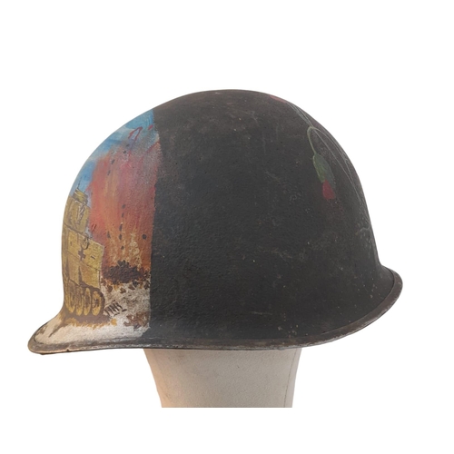 300 - WW2 US Fixed Bale Helmet that was found in the Ardennes near St Vith. It has been hand painted as a ... 