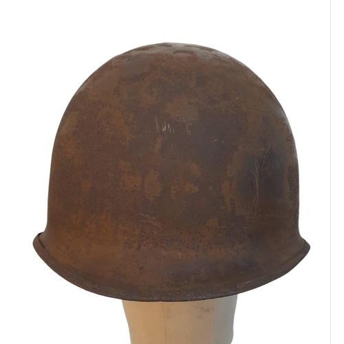 335 - WW2 US Army 3rd Infantry Division Helmet. A swivel bale example retaining a flash of the blue and wh... 