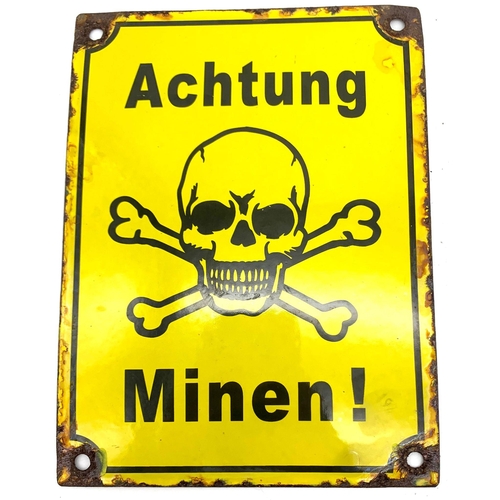 534 - WW2 German Enamel Mine Field Sign.