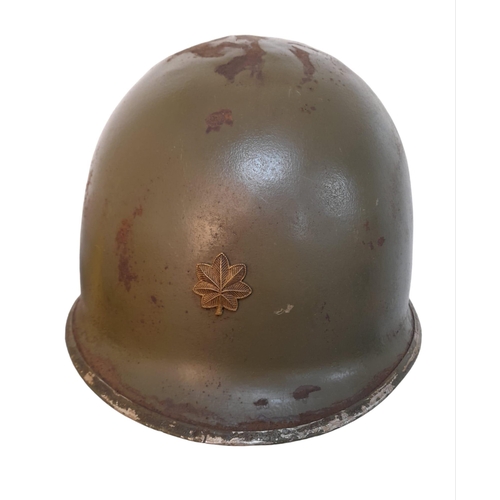 116 - WW2 US Army Major Officers M1 Steel Combat Helmet. Swivel bale example with front split seam and a M... 