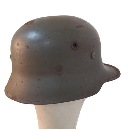 82 - WW2 German Allgemeine SS Officers M18 Pattern Parade Stahlhelm Helmet. Dark green paintwork with ven... 