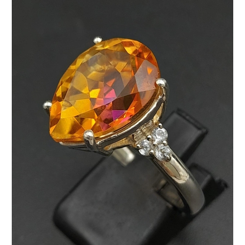 512 - An Unworn Limited Edition (1 of 199) Sterling Silver Orange Pear Shape Quartz & White Topaz Ring, Si... 