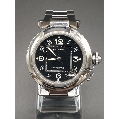 421 - A CARTIER AUTOMATIC SUB ACQUA WATCH -WATER RESISTANT TO 100 METRES.
AUTOMATIC MOVEMENT    36mm