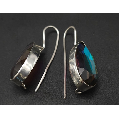 451 - A Pair of 925 Silver And Multi Colour Large Stone Earrings. Total Weight 12.08g.