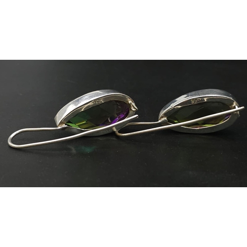 451 - A Pair of 925 Silver And Multi Colour Large Stone Earrings. Total Weight 12.08g.