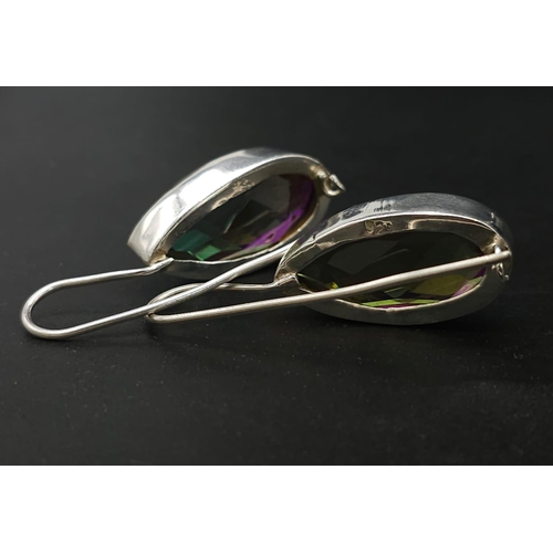 451 - A Pair of 925 Silver And Multi Colour Large Stone Earrings. Total Weight 12.08g.