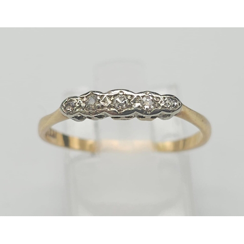 312 - 18k yellow gold 5 stone vintage style diamond ring, 1.7g, size P (dia:0.08ct)