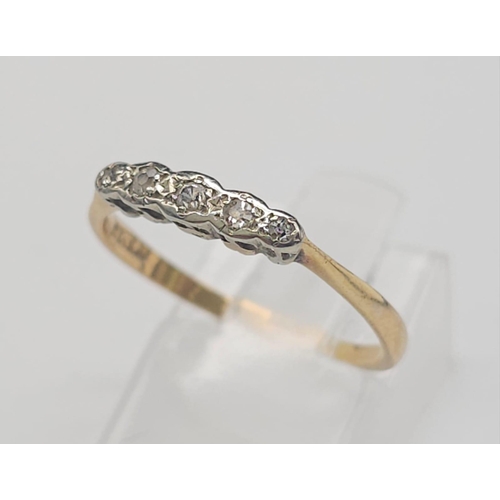 312 - 18k yellow gold 5 stone vintage style diamond ring, 1.7g, size P (dia:0.08ct)