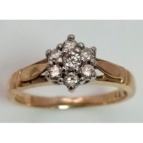 131 - A 9K YELLOW GOLD DIAMOND CLUSTER RING 0.33CT 3.2G SIZE Q