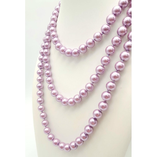 283 - A Very Pretty Rope-Length Lavender South Sea Pearl-Shell Beaded Necklace. 8mm beads. Necklace length... 