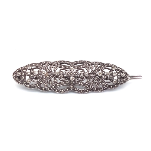 409 - A Vintage Silver and Marcasite Hair-Slide Clip. 8cm.