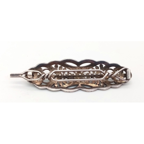 409 - A Vintage Silver and Marcasite Hair-Slide Clip. 8cm.