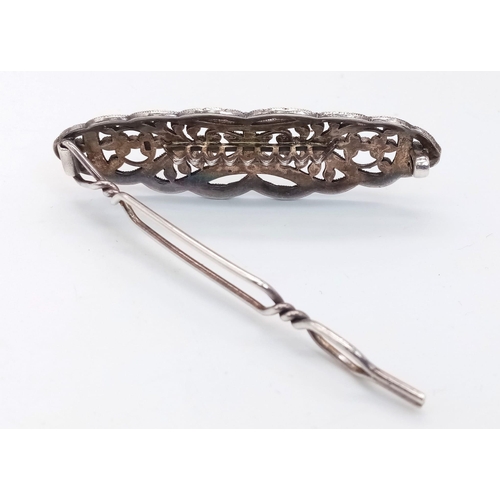 409 - A Vintage Silver and Marcasite Hair-Slide Clip. 8cm.