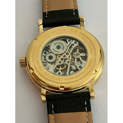 174 - Gentlemans STUHRLING SKELETON WRISTWATCH from  MAX STUHRLING of  NEW YORK, Finished in gold tone ove... 