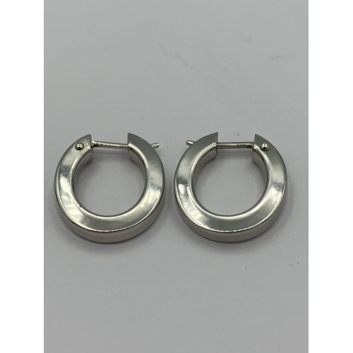 181 - Pair of 9 carat chunky WHITE GOLD HOOP EARRINGS. 1.96 grams. 2cm x 1.5 cm.