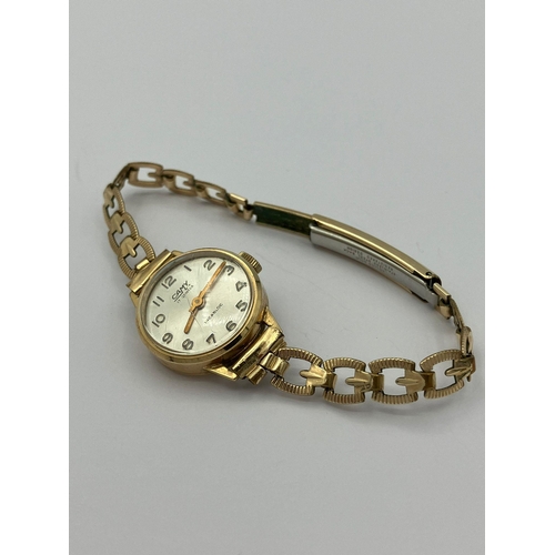 259 - Ladies Vintage CAMY 9 CARAT GOLD WRISTWATCH . Having 17 jewels with manual winding. Rolled Gold Brac... 