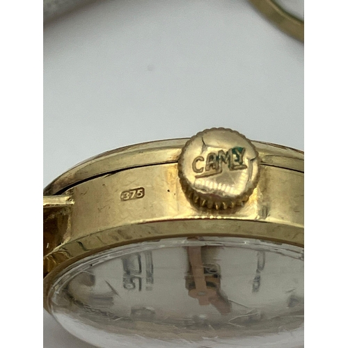 259 - Ladies Vintage CAMY 9 CARAT GOLD WRISTWATCH . Having 17 jewels with manual winding. Rolled Gold Brac... 