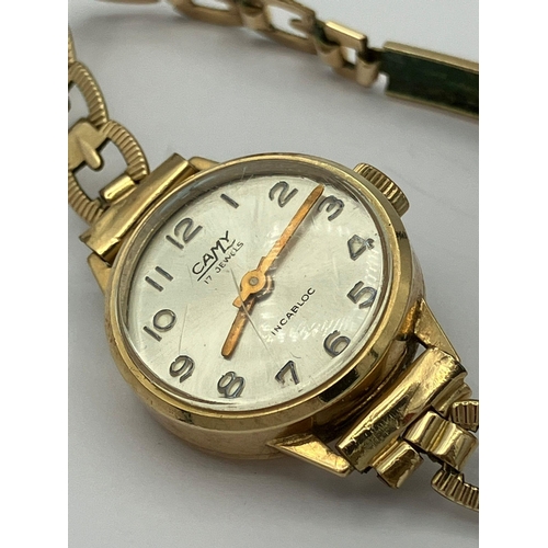 259 - Ladies Vintage CAMY 9 CARAT GOLD WRISTWATCH . Having 17 jewels with manual winding. Rolled Gold Brac... 