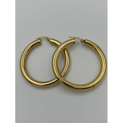 42 - Pair of 9 carat yellow GOLD CHUNKY HOOP EARRINGS. Full UK hallmark. 5.78 grams. 4 cm Diameter.