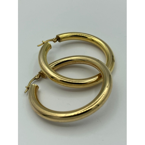 42 - Pair of 9 carat yellow GOLD CHUNKY HOOP EARRINGS. Full UK hallmark. 5.78 grams. 4 cm Diameter.